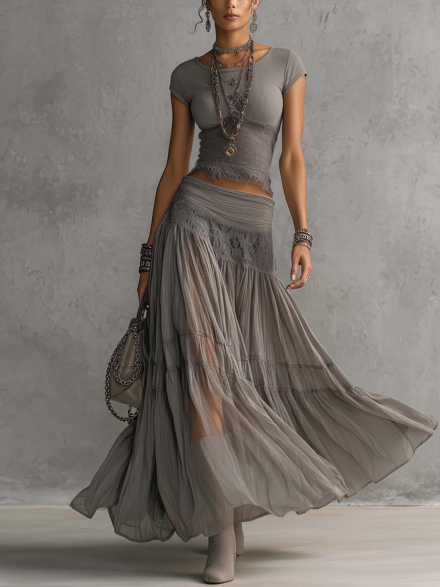 Amber - Lace Pleated Maxi Set