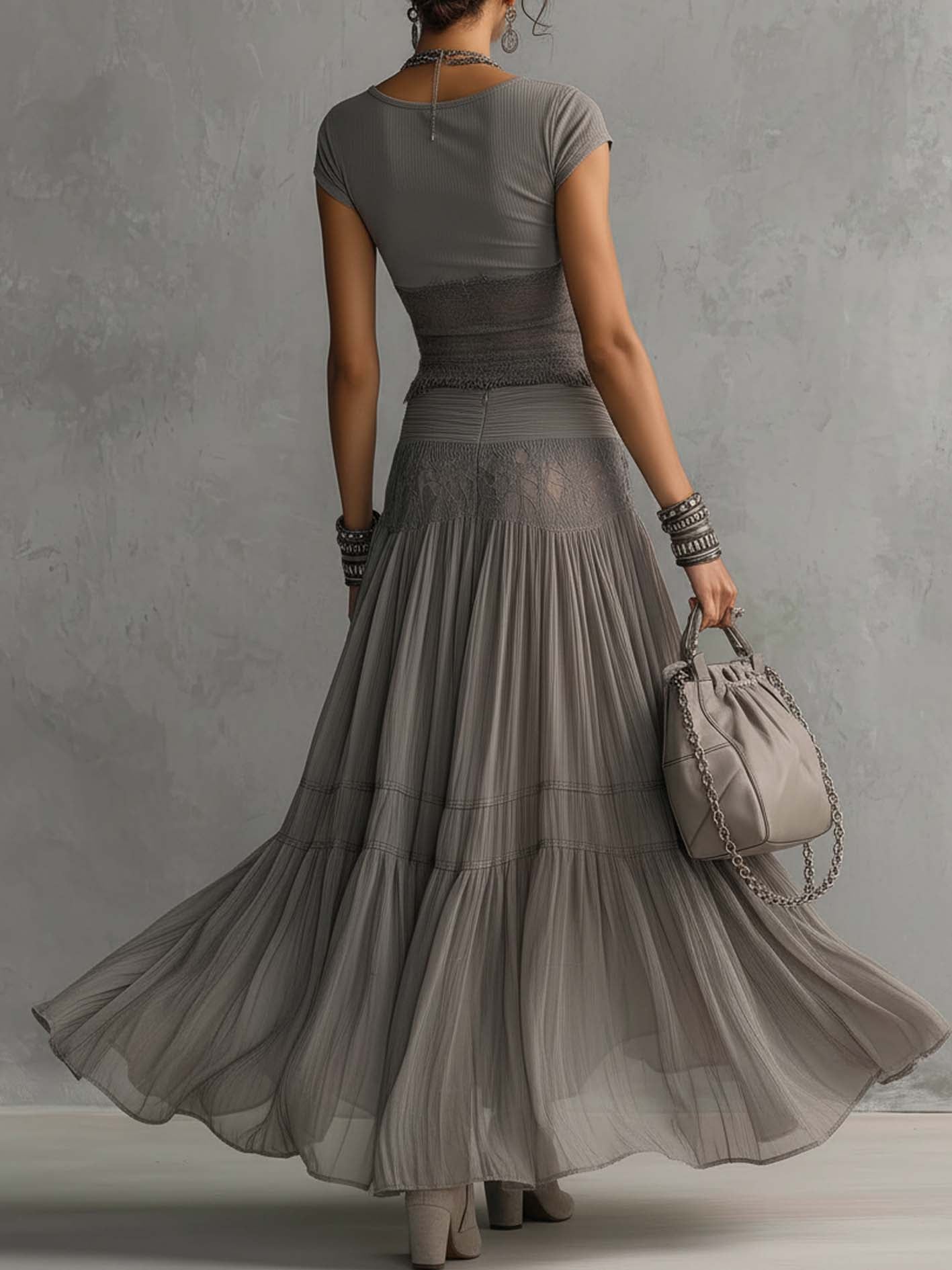 Amber - Lace Pleated Maxi Set