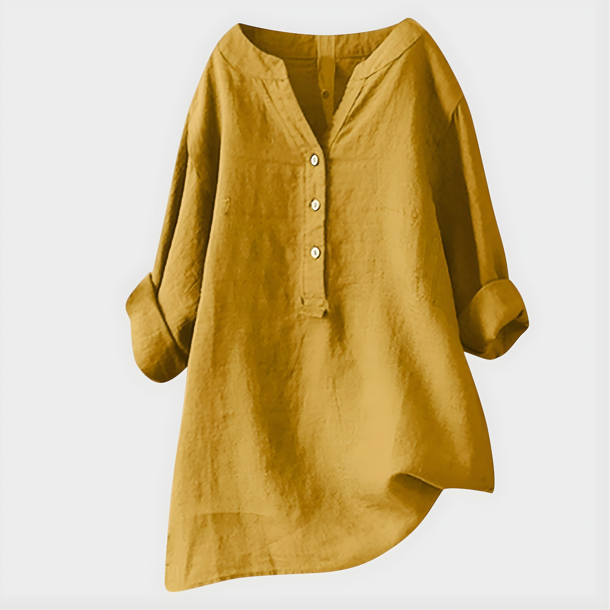Veronique Elegant Cotton-Linen V-Neck Blouse