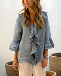 Tahlia™ Ruffled Cotton Linen Sleeve Top