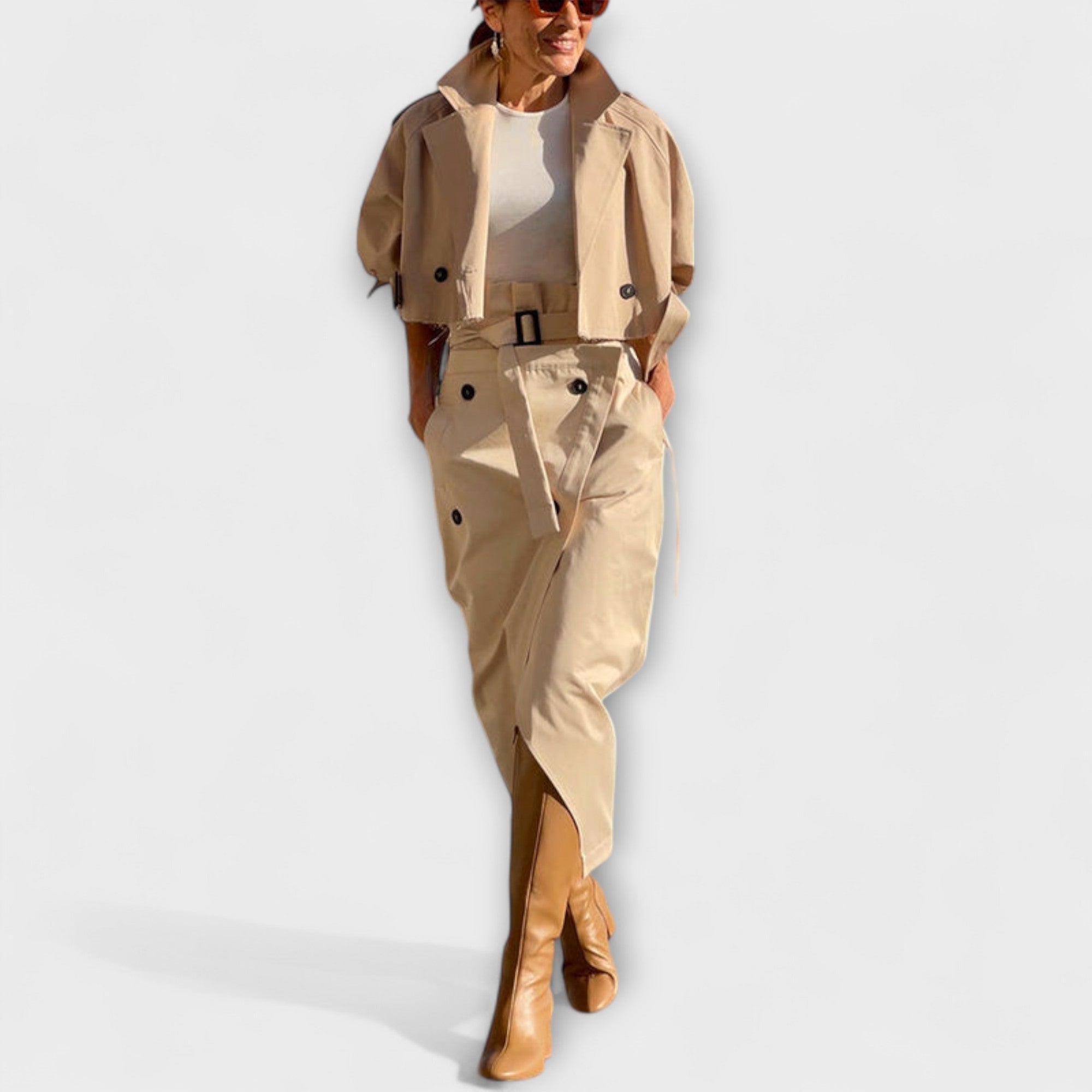 Lyra – Elegant Jacket and Midi Skirt with Pockets