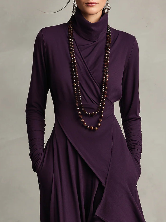 Arielle Vintage Asymmetrical Turtleneck Dress