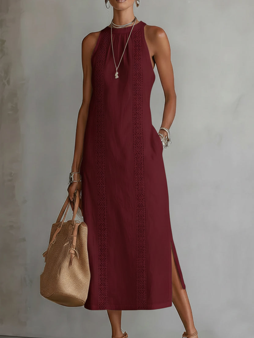 Lorna | Linen Midi Dress with Mao Collar